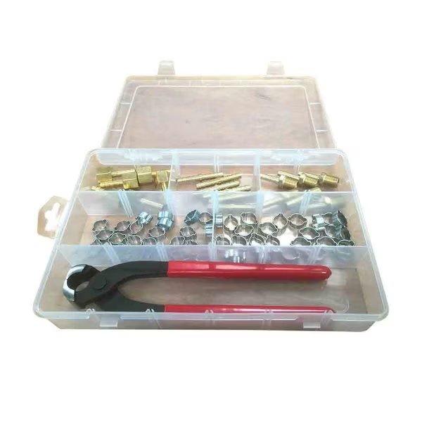 Air Hose Repair Kit with Double Ear Clamps, Crimper, 1/4 Inch Hose Barbs, Interstate Pneumatics, Mfr#: H11FK